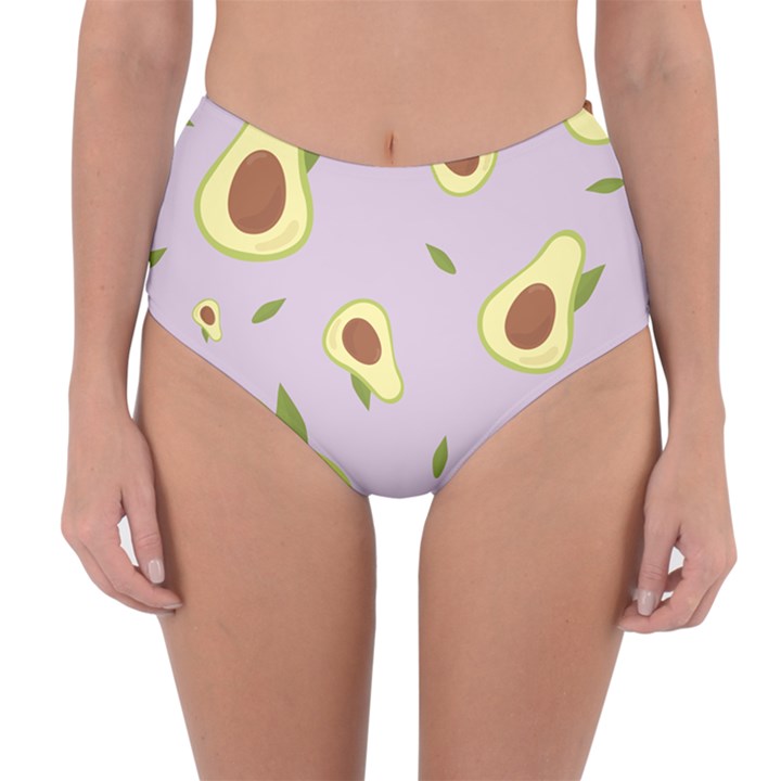 Avocado Green With Pastel Violet Background2 Avocado Pastel Light Violet Reversible High-Waist Bikini Bottoms