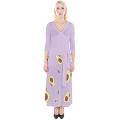 Avocado Green With Pastel Violet Background2 Avocado Pastel Light Violet Quarter Sleeve Wrap Maxi Dress by genx