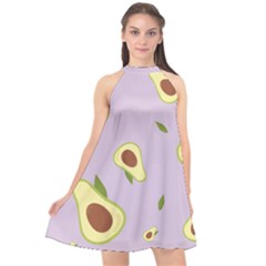 Avocado Green With Pastel Violet Background2 Avocado Pastel Light Violet Halter Neckline Chiffon Dress  by genx