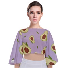 Avocado Green With Pastel Violet Background2 Avocado Pastel Light Violet Tie Back Butterfly Sleeve Chiffon Top by genx