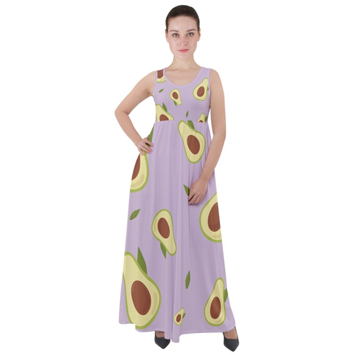 Avocado Green With Pastel Violet Background2 Avocado Pastel Light Violet Empire Waist Velour Maxi Dress