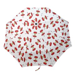 Red Apple Core Funny Retro Pattern Half On White Background Folding Umbrellas by genx