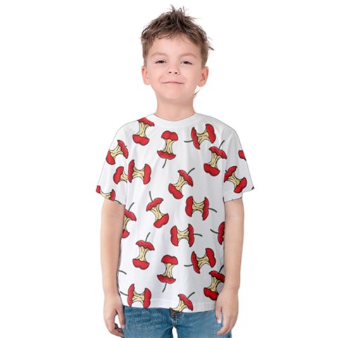 Red Apple Core Funny Retro Pattern Half On White Background Kids  Cotton Tee by genx