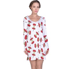 Red Apple Core Funny Retro Pattern Half On White Background Long Sleeve Nightdress by genx