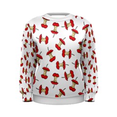 Red Apple Core Funny Retro Pattern Half On White Background Women s Sweatshirt by genx