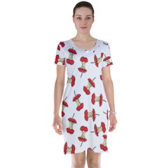 Red Apple Core Funny Retro Pattern Half On White Background Short Sleeve Nightdress by genx