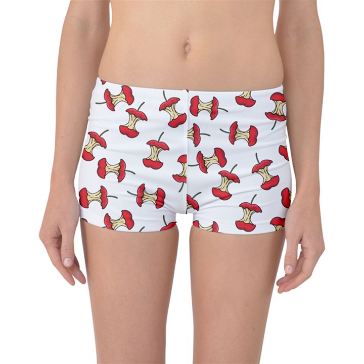 Red Apple Core Funny Retro Pattern Half on white background Boyleg Bikini Bottoms