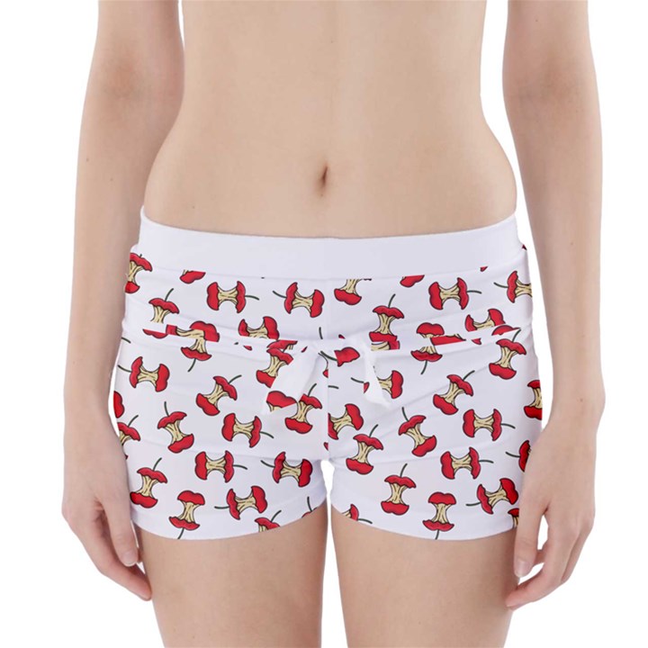 Red Apple Core Funny Retro Pattern Half on white background Boyleg Bikini Wrap Bottoms