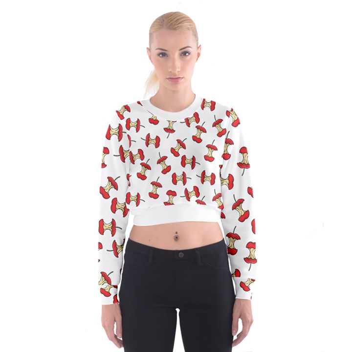 Red Apple Core Funny Retro Pattern Half on white background Cropped Sweatshirt