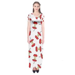 Red Apple Core Funny Retro Pattern Half On White Background Short Sleeve Maxi Dress by genx