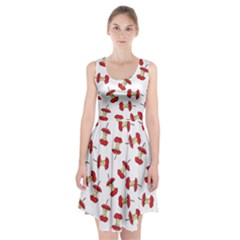 Red Apple Core Funny Retro Pattern Half On White Background Racerback Midi Dress by genx