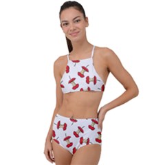 Red Apple Core Funny Retro Pattern Half On White Background High Waist Tankini Set by genx