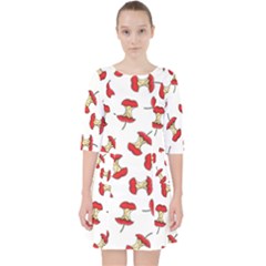 Red Apple Core Funny Retro Pattern Half On White Background Pocket Dress by genx