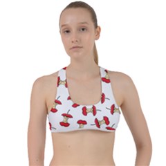 Red Apple Core Funny Retro Pattern Half On White Background Criss Cross Racerback Sports Bra by genx