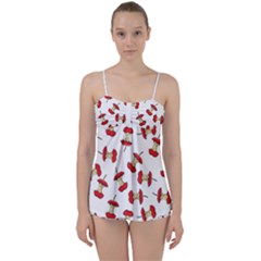 Red Apple Core Funny Retro Pattern Half On White Background Babydoll Tankini Set by genx