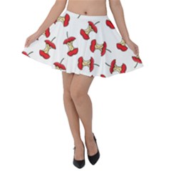 Red Apple Core Funny Retro Pattern Half On White Background Velvet Skater Skirt by genx