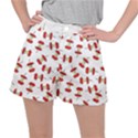 Red Apple Core Funny Retro Pattern Half on white background Stretch Ripstop Shorts View1