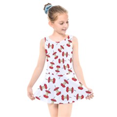 Red Apple Core Funny Retro Pattern Half On White Background Kids  Skater Dress Swimsuit by genx