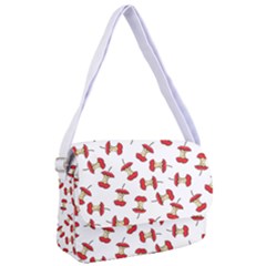 Red Apple Core Funny Retro Pattern Half On White Background Courier Bag by genx