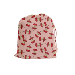 Red Apple Core Funny Retro Pattern Half Eaten On Pastel Orange Background Drawstring Pouch (large) by genx