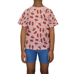 Red Apple Core Funny Retro Pattern Half Eaten On Pastel Orange Background Kids  Short Sleeve Swimwear by genx