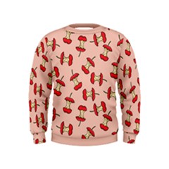 Red Apple Core Funny Retro Pattern Half Eaten On Pastel Orange Background Kids  Sweatshirt by genx