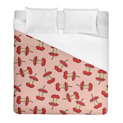 Red Apple Core Funny Retro Pattern Half Eaten On Pastel Orange Background Duvet Cover (full/ Double Size) by genx