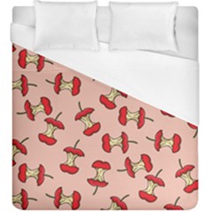 Red Apple Core Funny Retro Pattern Half Eaten On Pastel Orange Background Duvet Cover (king Size) by genx