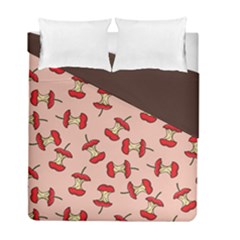 Red Apple Core Funny Retro Pattern Half Eaten On Pastel Orange Background Duvet Cover Double Side (full/ Double Size) by genx