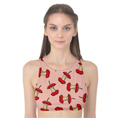 Red Apple Core Funny Retro Pattern Half Eaten On Pastel Orange Background Tank Bikini Top by genx