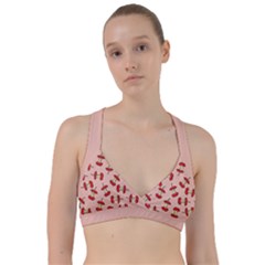 Red Apple Core Funny Retro Pattern Half Eaten On Pastel Orange Background Sweetheart Sports Bra by genx