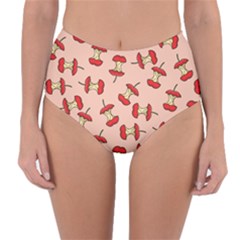 Red Apple Core Funny Retro Pattern Half Eaten On Pastel Orange Background Reversible High-waist Bikini Bottoms by genx