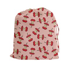 Red Apple Core Funny Retro Pattern Half Eaten On Pastel Orange Background Drawstring Pouch (xxl) by genx