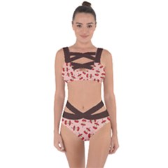 Red Apple Core Funny Retro Pattern Half Eaten On Pastel Orange Background Bandaged Up Bikini Set  by genx