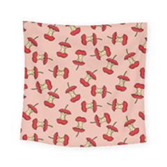 Red Apple Core Funny Retro Pattern Half Eaten On Pastel Orange Background Square Tapestry (small) by genx