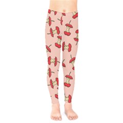 Red Apple Core Funny Retro Pattern Half Eaten On Pastel Orange Background Kids  Legging by genx