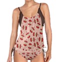 Red Apple Core Funny Retro Pattern Half eaten on pastel orange background Tankini Set View1