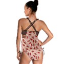 Red Apple Core Funny Retro Pattern Half eaten on pastel orange background Tankini Set View2