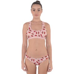 Red Apple Core Funny Retro Pattern Half Eaten On Pastel Orange Background Cross Back Hipster Bikini Set by genx