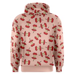 Red Apple Core Funny Retro Pattern Half Eaten On Pastel Orange Background Men s Overhead Hoodie by genx