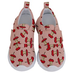 Red Apple Core Funny Retro Pattern Half Eaten On Pastel Orange Background Kids  Velcro No Lace Shoes by genx