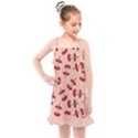 Red Apple Core Funny Retro Pattern Half eaten on pastel orange background Kids  Overall Dress View1