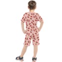 Red Apple Core Funny Retro Pattern Half eaten on pastel orange background Kids  Tee and Shorts Set View2