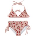 Red Apple Core Funny Retro Pattern Half eaten on pastel orange background Kids  Classic Bikini Set View1