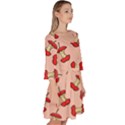 Red Apple Core Funny Retro Pattern Half eaten on pastel orange background Velour Kimono Dress View3