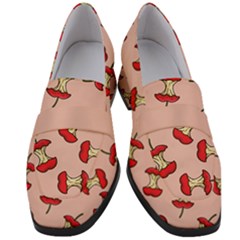 Red Apple Core Funny Retro Pattern Half Eaten On Pastel Orange Background Women s Chunky Heel Loafers by genx