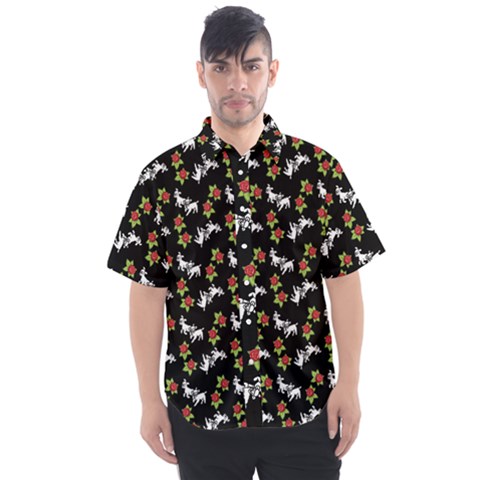 Lamb Pattern Black Men s Short Sleeve Shirt by snowwhitegirl