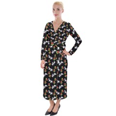 Lamb Pattern Black Velvet Maxi Wrap Dress by snowwhitegirl