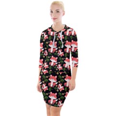 Fox And Trees Pattern Quarter Sleeve Hood Bodycon Dress