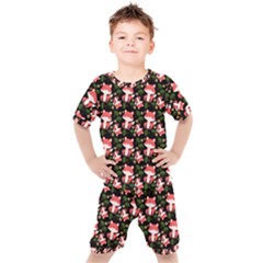 Fox And Trees Pattern Kids  Tee And Shorts Set by snowwhitegirl